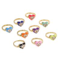 Evil Eye Jewelry Finger Ring, Brass, Heart, Adjustable & evil eye pattern & micro pave cubic zirconia & for woman & enamel 
