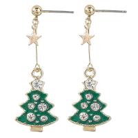 Christmas Earrings, Zinc Alloy, Christmas Tree, Christmas Design & fashion jewelry & for woman & enamel & with rhinestone, green 