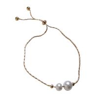 Zinc Alloy Pearl Bracelets, with Plastic Pearl, gold color plated, Adjustable & fashion jewelry, golden, 250mm 