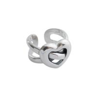 925 Sterling Silver Cuff Finger Ring, Heart, vintage & adjustable & for woman & hollow, 12.5mm, 14.8mm, US Ring 