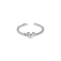 925 Sterling Silver Cuff Finger Ring, Heart, plated, adjustable & micro pave cubic zirconia & for woman 4.9mm, 16.9mm, US Ring .5 
