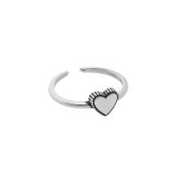 925 Sterling Silver Cuff Finger Ring, Heart, vintage & adjustable & for woman, 6.5mm, 1.4mm, 16.5mm, US Ring 