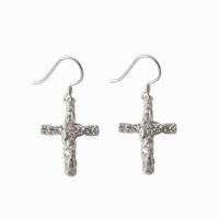 Sterling Silver Drop Earring, 925 Sterling Silver, Cross, Korean style & for woman, silver color 