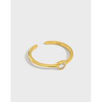 925 Sterling Silver Cuff Finger Ring, Heart, 18K gold plated, adjustable & micro pave cubic zirconia & for woman 1.35mm, 16.5mm, US Ring 