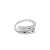 925 Sterling Silver Cuff Finger Ring, platinum plated, adjustable & for woman, 8.4mm, 16.9mm, US Ring .5 