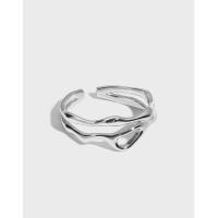 925 Sterling Silver Cuff Finger Ring, platinum plated, adjustable & for woman & hollow, 7.6mm, 16.5mm, US Ring 