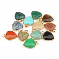 Gemstone Zinc Alloy Pendants, with Zinc Alloy, Heart, gold color plated 