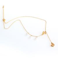 Stainless Steel Jewelry Necklace, with Plastic Pearl, with 1.97inch extender chain, Butterfly, gold color plated, for woman Approx 17.72 Inch 