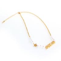 Collar de Acero Inoxidable, con Perlas plásticas, con 1.97inch extender cadena, chapado en color dorado, para mujer, 17x10x2mm, longitud:aproximado 17.72 Inch, Vendido por UD