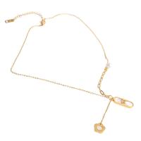 Collar de Acero Inoxidable, con Perlas plásticas, con 1.97inch extender cadena, chapado en color dorado, para mujer, 29x8x3mm, longitud:aproximado 17.72 Inch, Vendido por UD