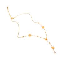 Collar de Acero Inoxidable, con Cristal, con 1.97inch extender cadena, chapado en color dorado, diseño de la mariposa & para mujer, longitud:aproximado 17.72 Inch, Vendido por UD