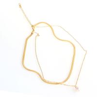 Edelstahl Schmuck Halskette, mit Kunststoff Perlen, mit Verlängerungskettchen von 1.97inch, goldfarben plattiert, für Frau, Länge:ca. 17.72 ZollInch, verkauft von PC