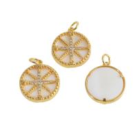 Cubic Zirconia Micro Pave Brass Pendant, with Shell, Round, real gold plated, micro pave cubic zirconia, golden 