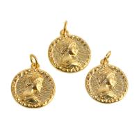Brass Jewelry Pendants, Round, real gold plated, golden 