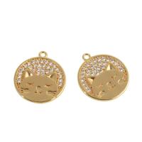 Cubic Zirconia Micro Pave Brass Pendant, Round, real gold plated, micro pave cubic zirconia, golden 
