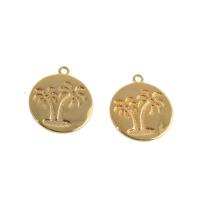 Brass Jewelry Pendants, Round, real gold plated, golden 