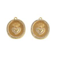 Cubic Zirconia Micro Pave Brass Pendant, real gold plated, with heart pattern & micro pave cubic zirconia, golden 