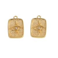 Cubic Zirconia Micro Pave Brass Pendant, Rectangle, real gold plated, with eye pattern & micro pave cubic zirconia, golden 