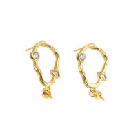 Brass Earring Drop Component, real gold plated, With Pendant & micro pave cubic zirconia & for woman, golden 