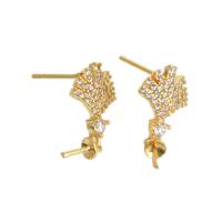 Brass Earring Drop Component, real gold plated, With Pendant & micro pave cubic zirconia & for woman, golden 