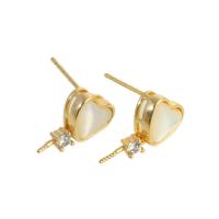 Brass Earring Drop Component, with Shell, Heart, real gold plated, With Pendant & micro pave cubic zirconia & for woman, golden 