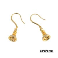 Brass Earring Drop Component, real gold plated, micro pave cubic zirconia, golden 