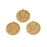 Brass, Round, real gold plated, with flower pattern & micro pave cubic zirconia, golden 