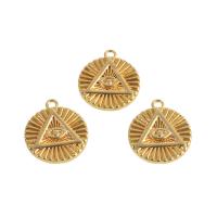 Brass Jewelry Pendants, Round, real gold plated, with eye pattern, golden 