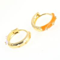 Brass Hoop Earring, micro pave cubic zirconia & for woman & enamel 