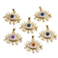 Resin Brass Pendants, with Resin, Eye, micro pave cubic zirconia 