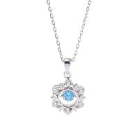 Cubic Zirconia Sterling Silver Necklace, 925 Sterling Silver, Snowflake, platinum plated, fashion jewelry & for woman & with cubic zirconia, 11mm .72 Inch 