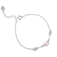 Pearl Sterling Silver Bracelets, 925 Sterling Silver, with Freshwater Pearl, with 1.18inch extender chain, Round, platinum plated, oval chain & for woman 7.5mm Approx 5.9 Inch 