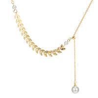 Titan Schmuck Halskette, Titanstahl, mit Kunststoff Perlen, mit Verlängerungskettchen von 2.17 inch, goldfarben plattiert, Micro pave Zirkonia & für Frau, Länge:ca. 17.32 ZollInch, verkauft von PC