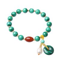 Malachite Bracelets, with Yunnan Red Agate, for woman, green, 7mm Approx 7.6 Inch 
