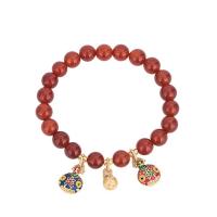 Red Agate Bracelets, with zinc alloy bead, gold color plated, for woman, red, 8mm Approx 7.6 Inch 