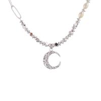 Brass Jewelry Necklace, Moon, silver color plated, for woman Approx 17.32 Inch 
