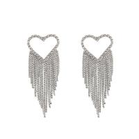 Fashion Fringe Earrings, Rhinestone, with Zinc Alloy, silver color plated, for woman, 90mm 