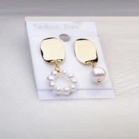 Freshwater Pearl Drop Earring, Brass, with pearl, real gold plated, fashion jewelry & for woman, Crystal Gold, 35mm 