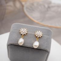 Boucles d'oreilles d'eau douce de Perle , laiton, avec perle, bijoux de mode & pour femme, Or, 30mm, Vendu par paire