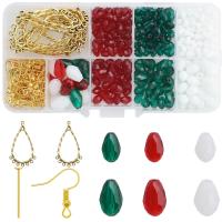 Glass Earring Finding Set, with Plastic Box & Zinc Alloy, Christmas Design & DIY, multi-colored, 4-8mm 