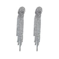Fashion Fringe Earrings, Rhinestone, platinum color plated, for woman 