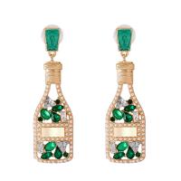 Zinc Alloy Rhinestone Drop Earring, with Plastic Pearl, Winebottle, plated, for woman & with rhinestone 