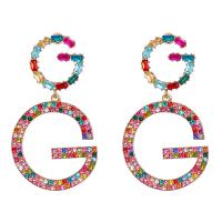 Zinc Alloy Rhinestone Drop Earring, Letter G, plated, for woman & with rhinestone 