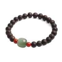Aloewood Bracelet, with Hetian Jade & Yunnan Red Agate, for woman, 7mm 