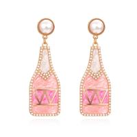 Zinc Alloy Rhinestone Drop Earring, with Plastic Pearl, Winebottle, for woman & with rhinestone 