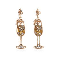 Zinc Alloy Rhinestone Drop Earring, with Plastic Pearl, for woman & with rhinestone, golden 