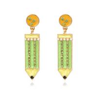 Zinc Alloy Rhinestone Drop Earring, pencil, for woman & enamel & with rhinestone 