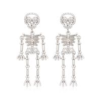 Zinc Alloy Drop Earring, with Plastic Pearl, Skeleton, for woman 