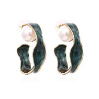 Plastic Pearl Zinc Alloy Earring, with Plastic Pearl, for woman & enamel 