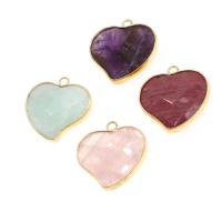 Gemstone Brass Pendants, with Natural Stone, Heart, faceted 